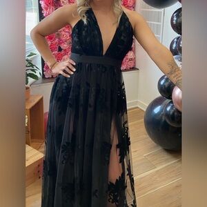 Black Formal Flocked Velvet Dress - Windsor